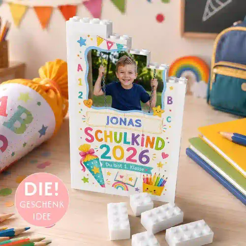 Personalisiertes Fotogeschenk zur Einschulung mit Namen und Schuljahr